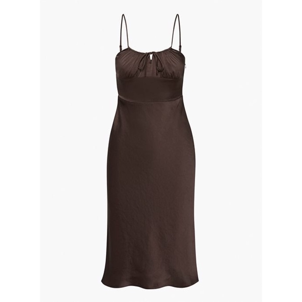 [NWT] Aritzia Wilfred Bellow Satin Dress in Rich Mocha Brown (0)